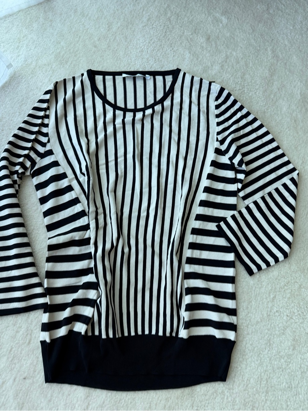 MaxMara Black and White Striped Mid Sleeve Top